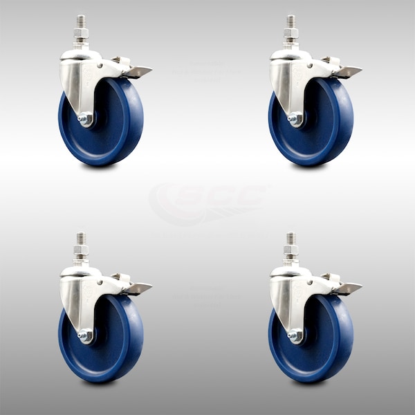 Service Caster 5 Inch 316SS Solid Polyurethane Wheel Swivel 1/2 Inch Stem Caster Set Lock Brake SCC-SS316TSTTL20S514-SPUS-121315-4 - main